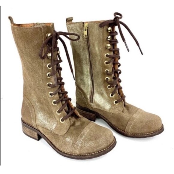 Unity in Diversity Brown Gold Shimmer Combat Boots Made In Spain EU 36 US 6 - Picture 1 of 6